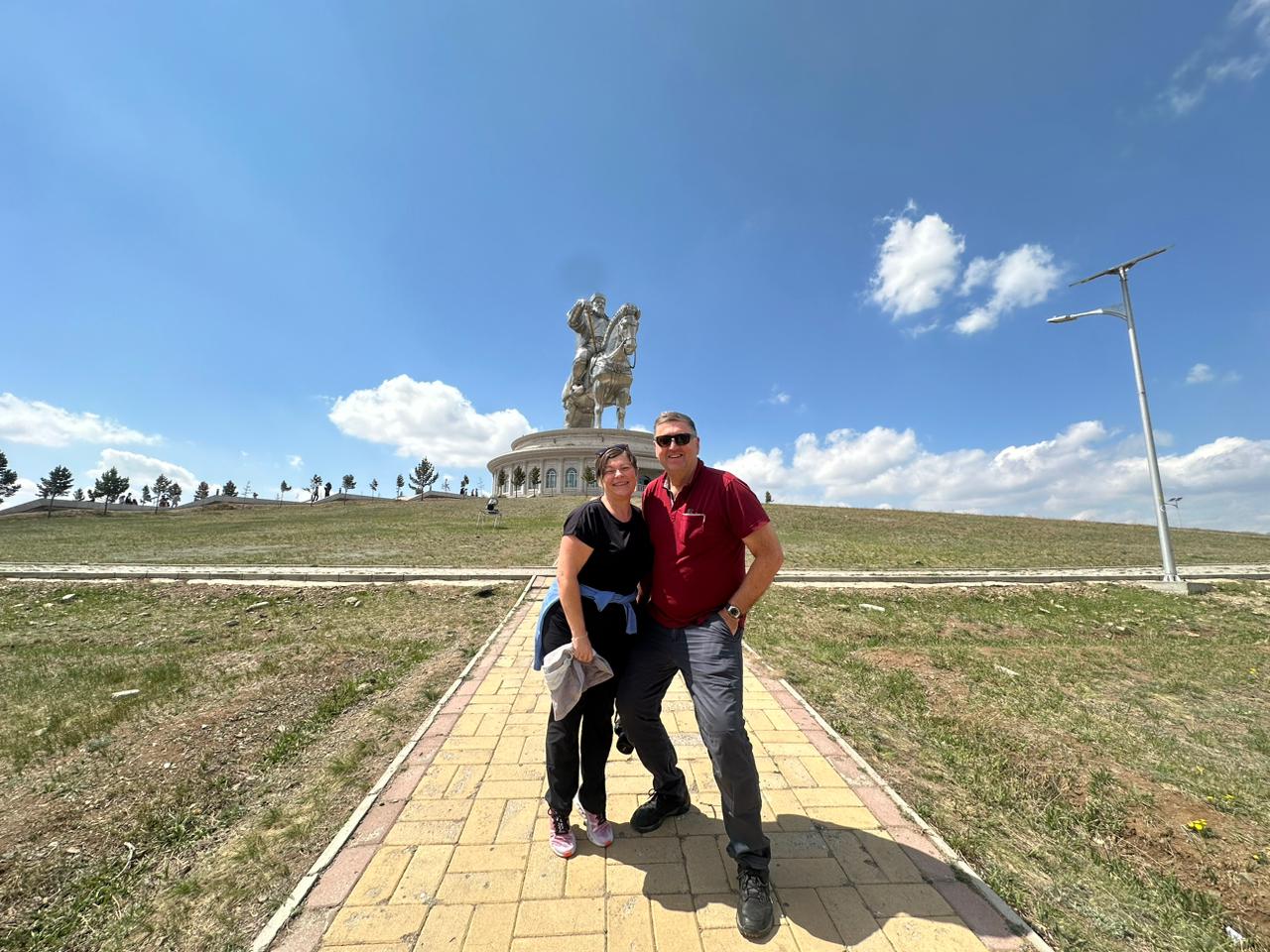 With Giant Genghis Statue