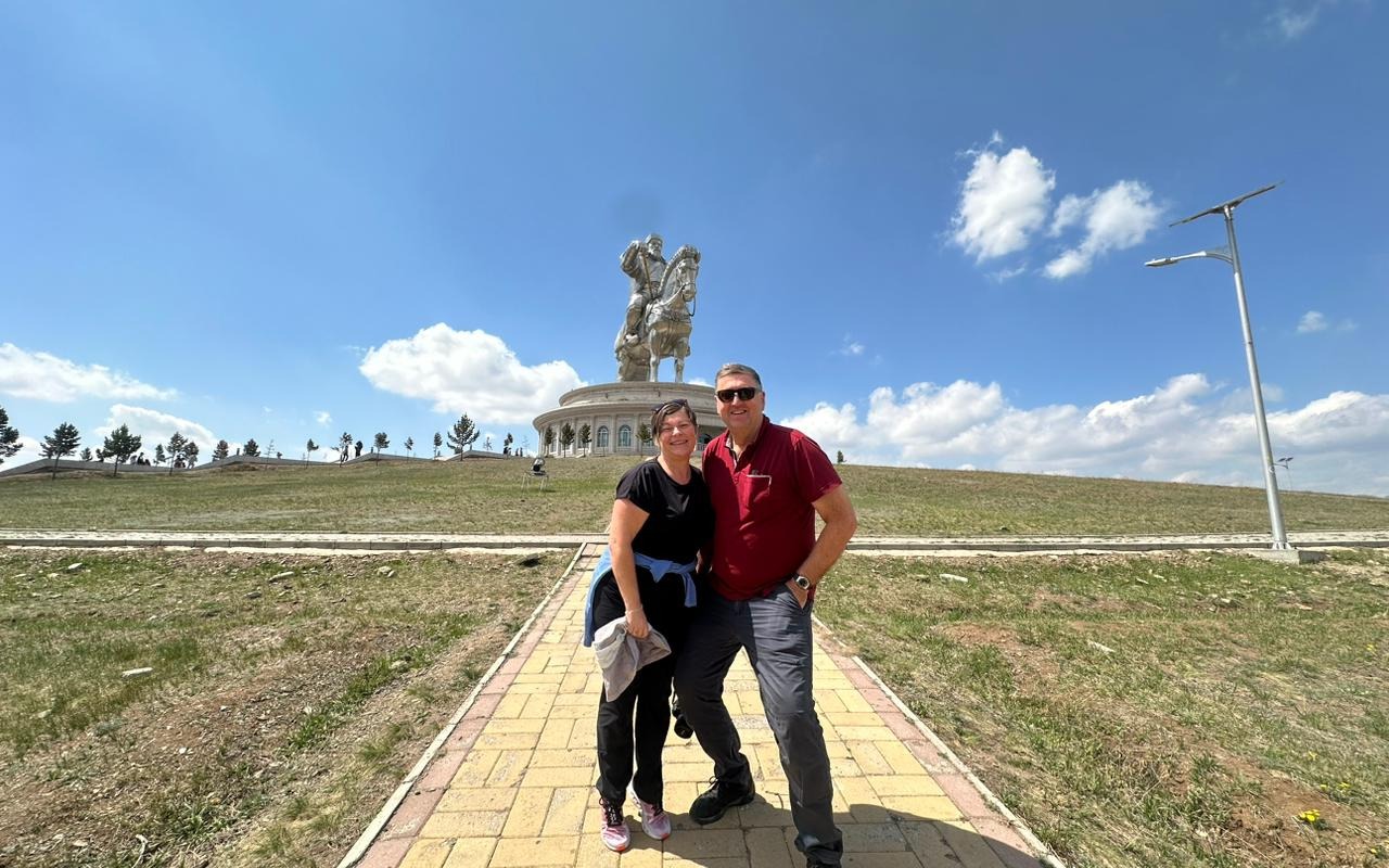 With Genghis statue | Premium Travel Mongolia